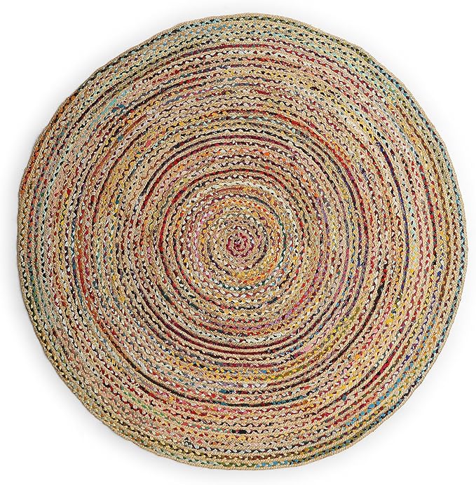 REDEARTH · Jute Cotton Chindi Area Rug - 5' Round Rug, Handwoven, Non-Shedding, Soft & Durable – Multi Tones for Home Décor in Living Room, Dining Room, Bedroom